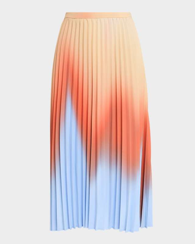 Pleated Ombre Crepe De Chine Midi Skirt